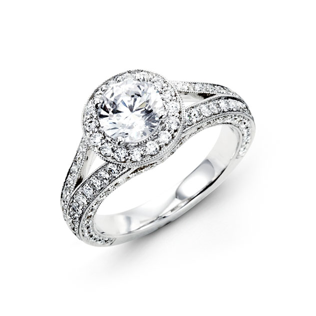 Split Shank Halo Diamond Engagement Ring